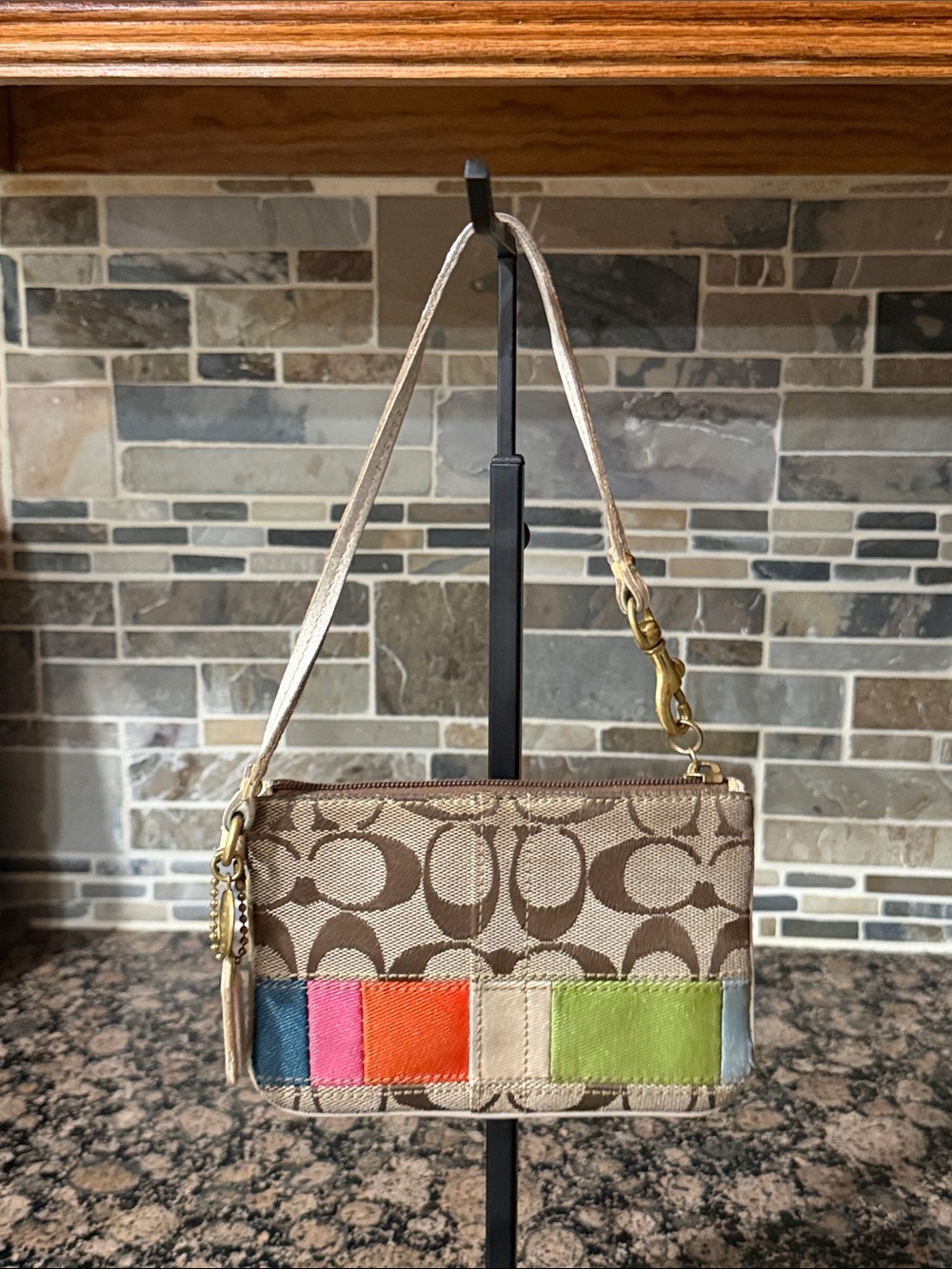 Coach Y2K Tan Signature Canvas Wristlet with Multicolor Stripe Accents - Picture 11 of 11